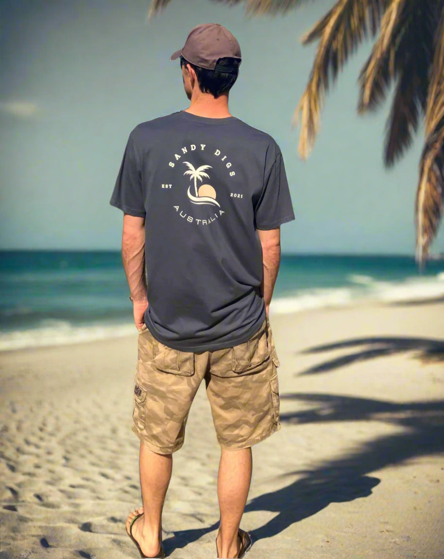 Mens Tee - Palm Tree - Petrol Blue