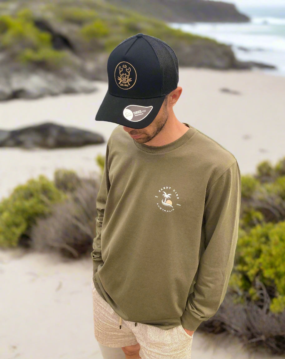 Mens Long sleeve - Palm Tree - Army Green
