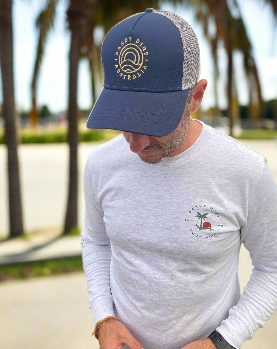 Mens Long sleeve - Palm Tree - White Marle