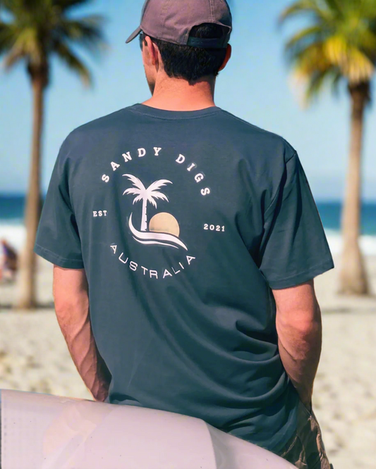 Mens Tee - Palm Tree - Petrol Blue