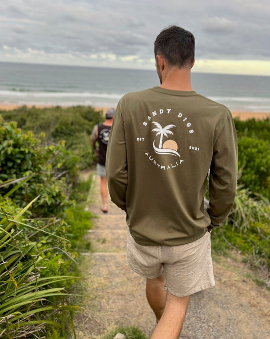 Mens Long sleeve - Palm Tree - Army Green