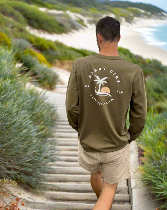 Mens Long sleeve - Palm Tree - Army Green