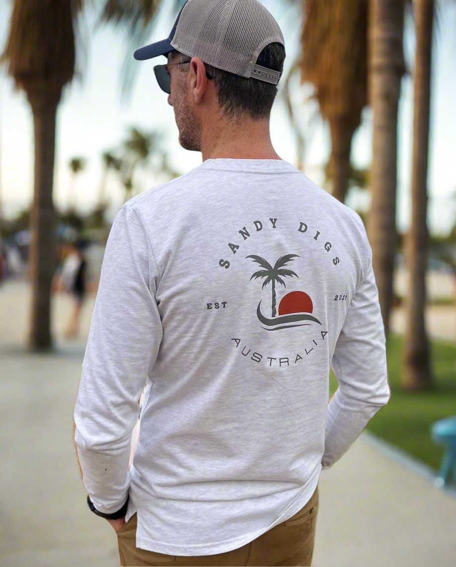 Mens Long sleeve - Palm Tree - White Marle