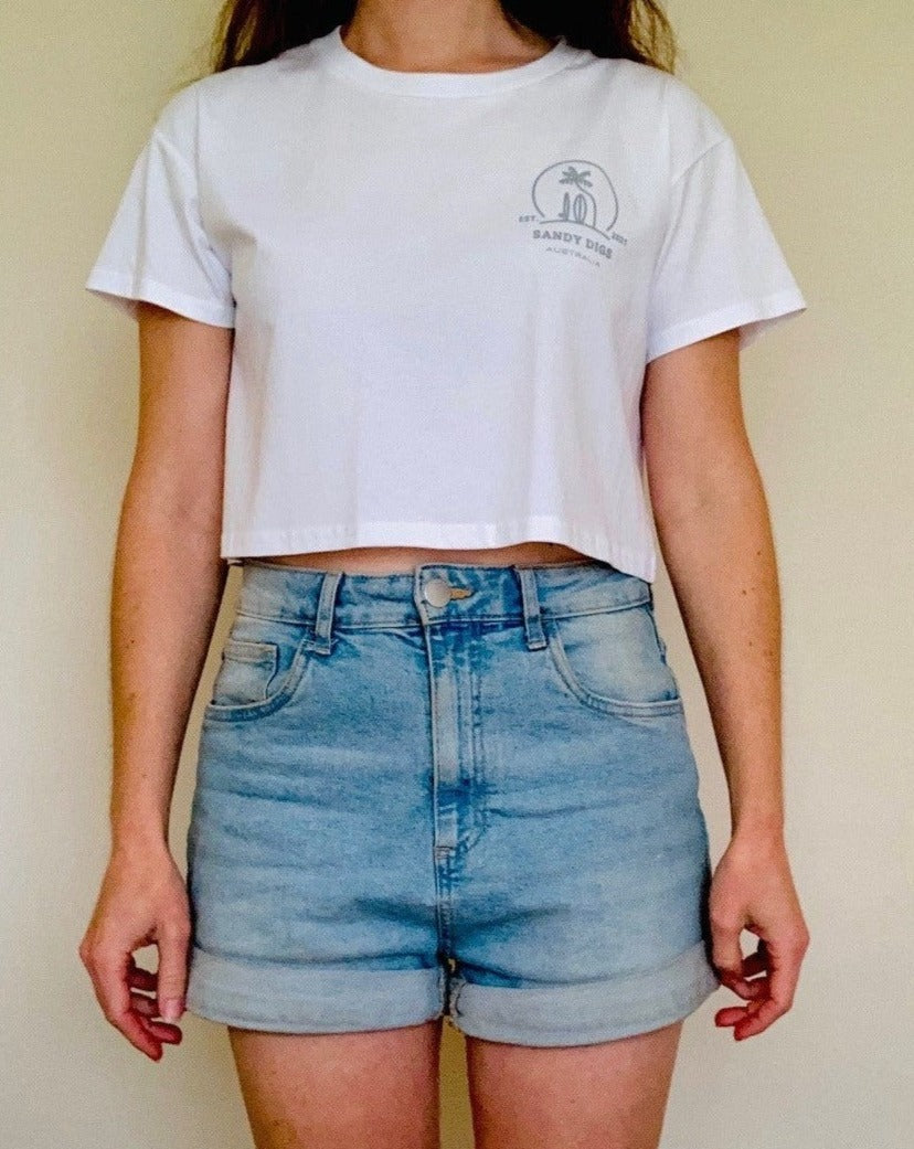 Ladies Crop Top - Surfboard - White