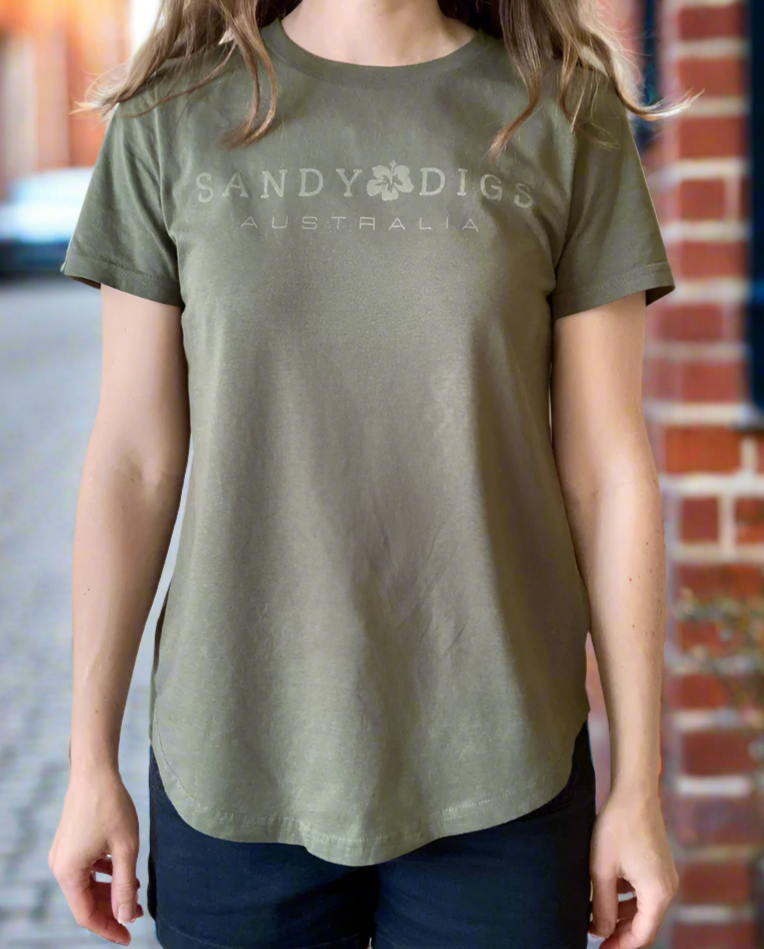 Ladies Tee - Hibiscus - Army Green